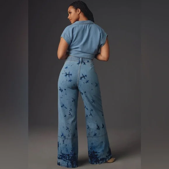 Manel Villalonga Pilcro Anthropologie Eventide Trouser High-Rise Wide-Leg Jeans - Picture 3 of 11